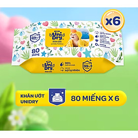 Hình ảnh Combo 6 Gói Khăn ướt Unidry 80 Tờ (Mẫu Mới Của Khăn Ướt Unifresh 80 tờ) Không Mùi - Date luôn mới