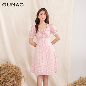 Đầm váy nữ DA1002 GUMAC thiết kế caro rút ngực