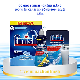 combo bộ 100 viên rửa chén finish Muối làm mềm nước 1,2 kg và chai nuớc l;àm bóng finish