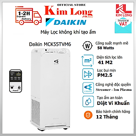 Máy Lọc không khí tạo ẩm Daikin MCK55TVM6 Diện tích 41m2 - Công nghê Streamer - Hàng chính hãng