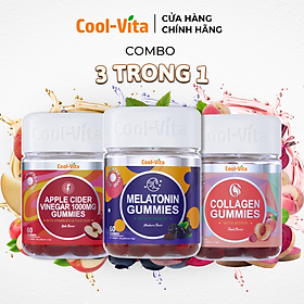 Combo Kẹo Dẻo Giấm Táo, Kẹo Dẻo Melatonin Và Kẹo Dẻo Collagen Coolvita Hỗ Trợ Tiêu Hóa - Cải Thiện Giấc Ngủ - Giảm Căng Thẳng - Trẻ Hóa Sáng Da, Kết Hợp Vitamin B6, B12, C, E, Axit Folic & Biotin - 3 Hộp (60 viên x 3g)/hộp