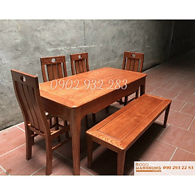 Bộ bàn ăn gỗ sồi 4 ghế 1 băng dài mẫu mới BA91