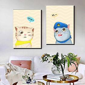 Bộ 2 tranh canvas trang trí phòng trẻ em Mèo con ngộ nghĩnh - TTE015