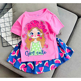 Đồ bộ bé gái, Bộ quần giả váy cho bé gái labubu gấu dâu capybara kuromi từ 10-38kg chất cotton hàng xuất mềm mịn mát