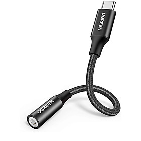 Cáp chuyển usb type c sang 3.5mm  0.1m dây dù đầu bọc nhôm màu đen Ugreen 142CC70858AV - Hàng chính hãng