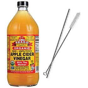 [Tặng ống hút inox] Dấm táo Bragg Organic bổ sung lợi khuẩn