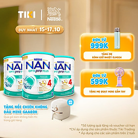 Bộ 3 Lon Sữa bột Nestlé NAN OPTIPRO PLUS 4 1500g/lon Giúp tiêu hóa tốt + Tăng cường đề kháng (2 - 6 tuổi) - Tặng Nồi lẩu điện A2