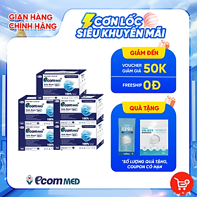 Combo 5 Hộp Khẩu Trang Y Tế EcomMed 4 Lớp Kháng Khuẩn 99% (Hộp 50 cái) - Màu