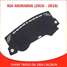 Thảm taplo ô tô Morning 2010 - 2018 loại da vân cacbon chống nắng, chống nứt vỡ taplo, thảm taplo Kia Morning