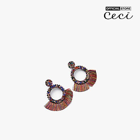 CECI - Khuyên tai nữ dáng tròn đính đá phối tua rua thời trang CC1-02000151