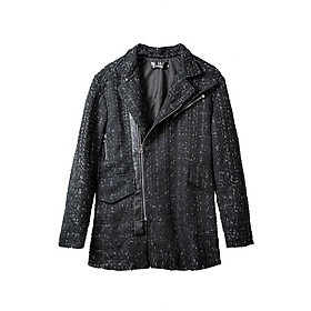 Áo khoác nam 12.DESTINY chi tiết khoá viền vải da dáng măng tô chất liệu dạ tweed màu đen