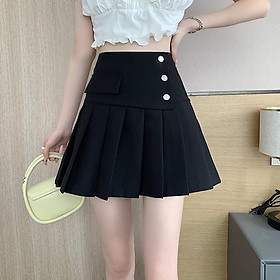 Thời trang nữ Chân Váy Xếp Ly Vạt Cách Điệu Đà nữ tính Đính 3 Cúc Chất vải Tuyết Mưa