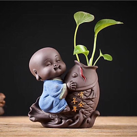 Tượng Chú Tiểu Và Chậu Gốm Cầu Phúc