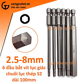 Mua Vỉ 6 đầu bắt vít lục giác chuôi lục thép S2 2.5 - 8.0mm dài 100mm