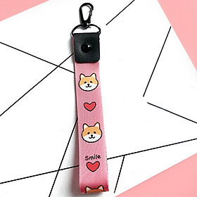 Móc khóa dây Strap dây vải DAY-DT-chó shiba hồng