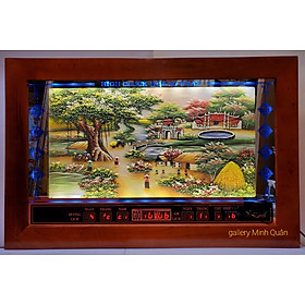 TRANH ĐÁ TỰ NHIÊN ĐÈN LED LỊCH VẠN NIÊN - PHONG CẢNH CÂY ĐA GIẾNG NƯỚC CỔNG LÀNG (KT 76*115cm)