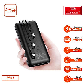 Mua Sạc dự phòng kèm cáp 3 đầu 10.000 mah Earldom PB - 41-Hàng chính hãng