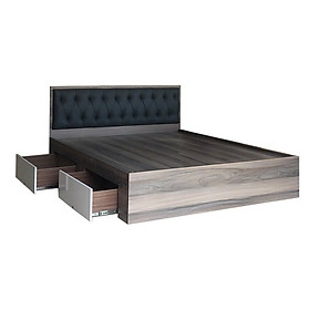 Mua Giường Ngủ Gỗ MDF Phủ Melamine Bọc Nệm Xanh Đậm Có Ngăn Kéo Màu Nết + Trắng HK 421