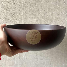 Bát gỗ Keo nâu đen nguyên khối kích thước lớn (23x9cm) đựng Salad/món trộn/hoa quả/đồ khô