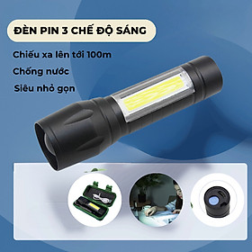 Đèn pin mini siêu sáng cao cấp có zoom ,dây cắm sạc kèm hộp đựng sang trọng ,chống sốc 