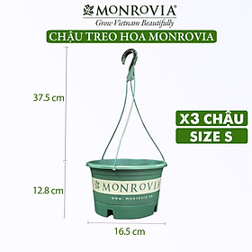 3 Chậu treo trồng cây MONROVIA Size S, Dòng T-series, chậu nhựa treo trang trí, trồng cây cảnh ban công, chậu trồng hoa, thiết kế tinh tế, thoát nước tốt, nhựa cao cấp PP, nhập khẩu, tiêu chuẩn Châu Âu