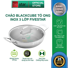 Chảo tổ ong chống dính 2 quai 3 lớp đáy liền inox 304  FiveStar Plush 24cm / 26cm /28cm  , tặng 1 sạn inox