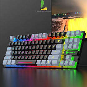 Bàn phím giả cơ gaming XUNFOX K10 - Bàn phím có dây công thái học 87 phím LED Rainbow - Hàng nhập khẩu