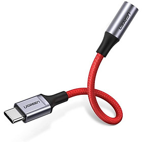 USB type C sang audio 3.5mm truyền âm thanh vỏ nhôm chống nhiễu dài 10cm màu đỏ  Ugreen 70506 AV153 Hàng Chính Hãng