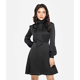 Đầm mini tay dài cổ nơ 80% Polyester 20% Coton HNOSS - CMS12009032NM