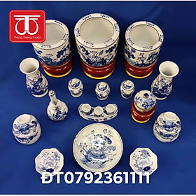 Mua BỘ BÁT HƯƠNG VẼ SEN ( HAI BÁT 16+ MỘT BÁT 18 ) .ĐẾ GỖ SƠN SON THẾP VÀNG ( ĐẾ CAO 11CM)