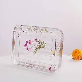 Khay đựng xà bông xà phòng handmade hình chữ nhật hoạ tiết hoa khô resin epoxy trong suốt 2poxy