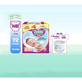 Tã Dán BOBBY Size XS72 (72 MIẾNG Size Sơ Sinh NB) + 6 Miếng Tã Quần Size S