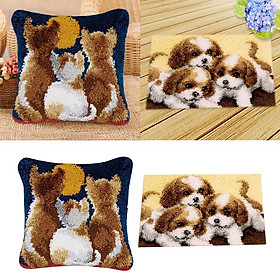 Hình ảnh Puppy & Kitten Latch Hook Kits Pillows Making Material Package for Beginners
