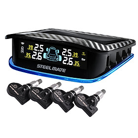 Steelmate TPMS Car Tire Pressure Monitoring System with Solar Power Universal Wireless LCD Display TPMS, 4 Internal