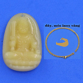Mặt Phật Bất động minh vương đá thạch anh vàng 4.3 cm kèm móc và dây chuyền inox, Mặt Phật bản mệnh