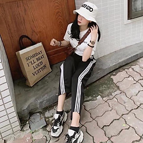 Quần ống rộng nữ chất umi mịn mát không bai không xù quần ống xuông 3 sọc sườn phong cách thể thao Banamo Fashion 901