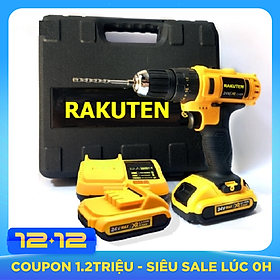 Bộ máy khoan pin RAKUTEN 24V khoan tường, khoan sắt, khoan bê tông máy 2 pin, đảo chiều và mũi khoan