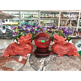 Mua Bộ combo Tỳ Hưu dài 20cm và Quả cầu phong thuỷ đá núi lửa Obsidian đỏ hợp mệnh Hỏa - Thổ