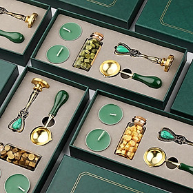 Vintage Spoon Stamp Set Box with Sealing Wax Beads Candle Craft Wedding Packaging Gifts DIY Scrapbooking Tools