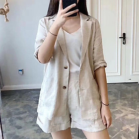 Áo blazer nữ Đũi Việt chất linen phóng khoáng dáng suông dài trẻ trung