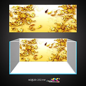 Tranh 3D Koifish, Tranh Dán Bể Cá,Lá vàng , in tranh theo kích thước yêu cầu