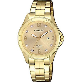 Đồng Hồ Citizen Nữ Đính Đá Swarovski Dây Kim Loại Pin-Quartz EU6082-52P - Mặt Vàng (32mm)