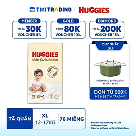 Tã quần Huggies Skin Perfect Mega Jumbo XL72+4 miếng với 2 vùng thấm giảm kích ứng da