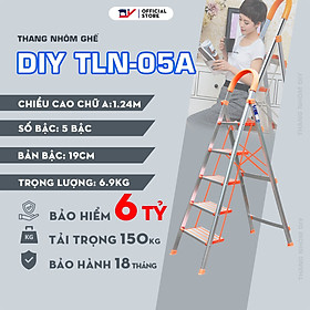 Thang ghế nhôm bản bậc rộng DIY TLN-05A ( 5 bậc ) chiều cao sử dụng tối đa 123cm