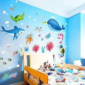 Decal dán tường chất liệu PVC loại 1 dày dặn, sắc nét, trang trí lớp mầm non, phòng cho bé, phòng ngủ- Đàn cá san hô- mã sp XL7225