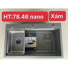 [Cao Cấp] Bồn chậu rửa chén bát 1 hố lớn Nano bạc 78x46cm dày 3.5 li