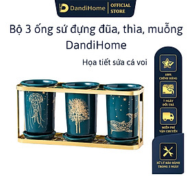 Mua Bộ ống sứ đựng đũa  thìa  muỗng DandiHome cao cấp kèm khung thép cao cấp