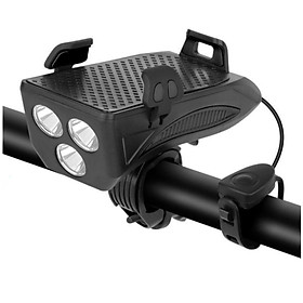 Đèn Pha LED Xe Đạp Siêu Sáng Chống Nước Có Sạc Điện USB Kèm Giá Đỡ Điện Thoại Và Còi Xe Đạp T6, Hỗ Trợ Sạc Lại Điện Thoại Khẩn Cấp Giúp Đạp Xe An Toàn Ban Đêm - Hàng Chính Hãng - Đen