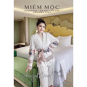 Đồ bộ ngủ tay dài pijama mặc nhà kiểu dáng thắt nơ kimono trơn đơn giản dưới 60kg