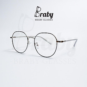 Gọng kính cận tròn to nam nữ Braby kính thời trang kim loại nhiều màu sang trọng MK21